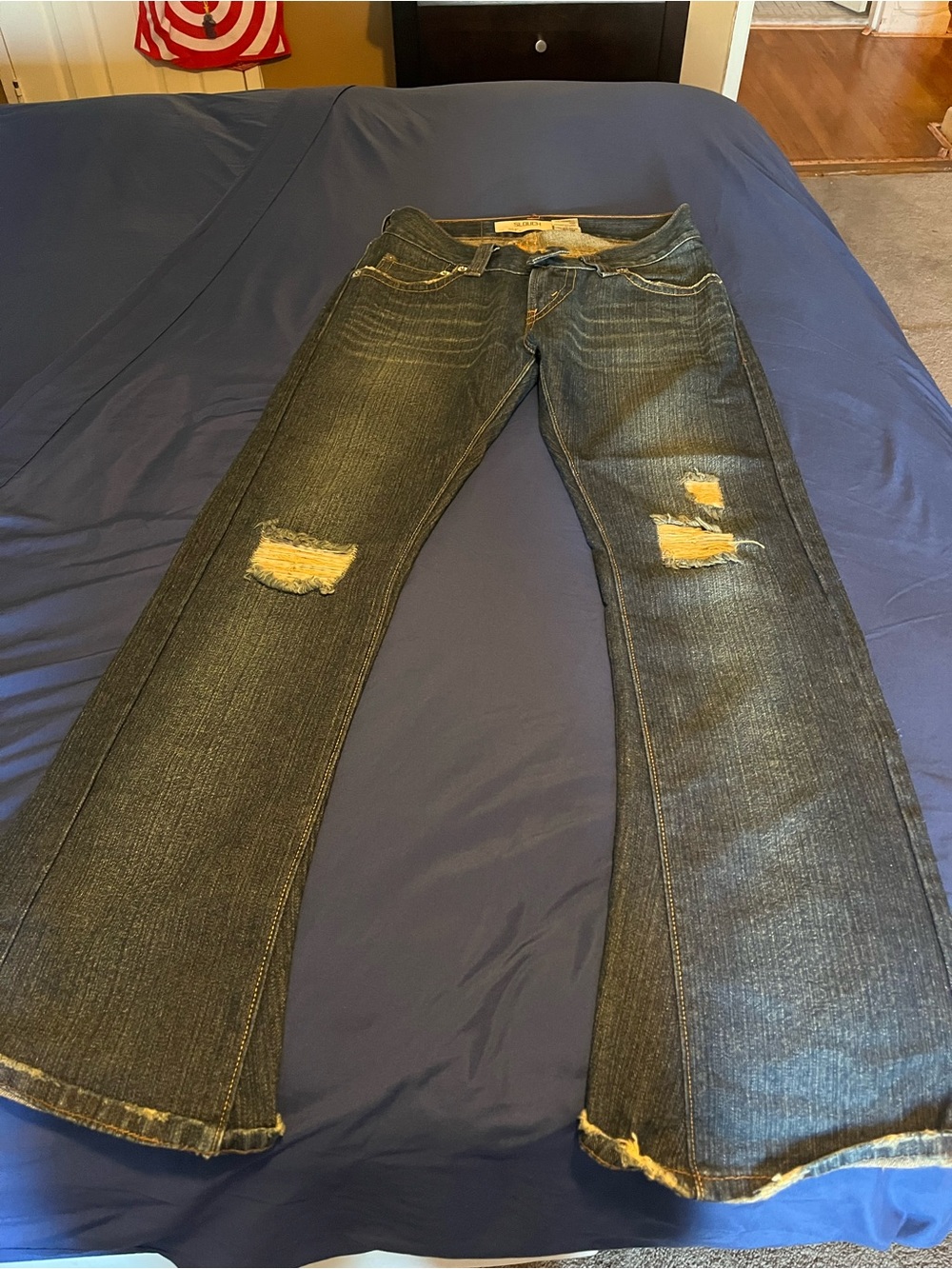 Levi's Dark Blue Distressed Flare Jeans